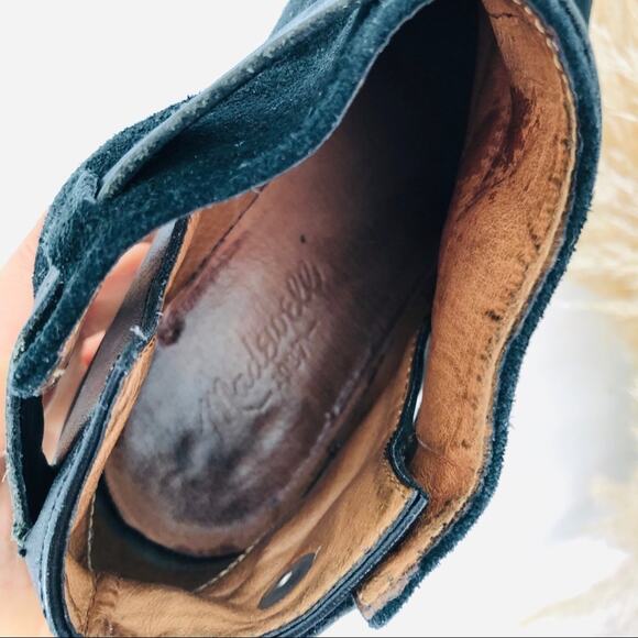 MADEWELL Charley Black Suede Snap Leather Ankle Heeled Booties Boots Women's 7 - Picture 8 of 9
